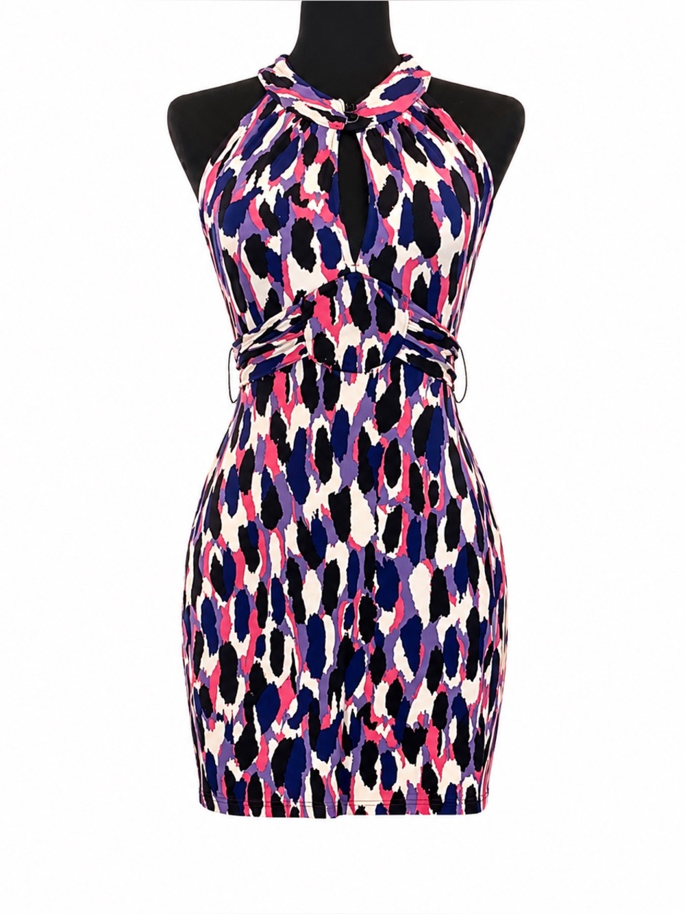 GUESS Y2K Abstract Halter Mini Dress Small Open Back Keyhole